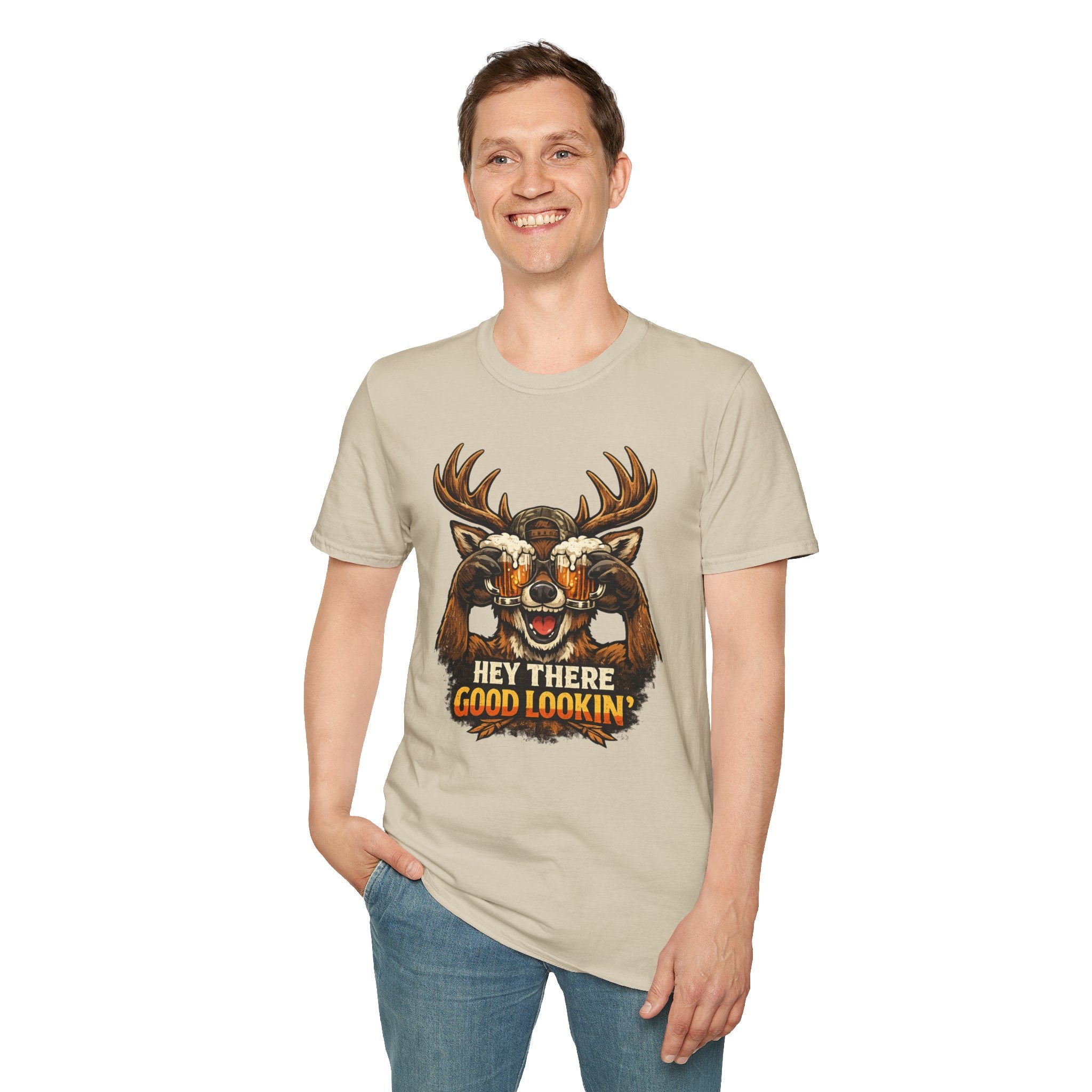Funny Deer T-Shirt — 'Hey There Good Lookin'' Beer Goggles Graphic Tee