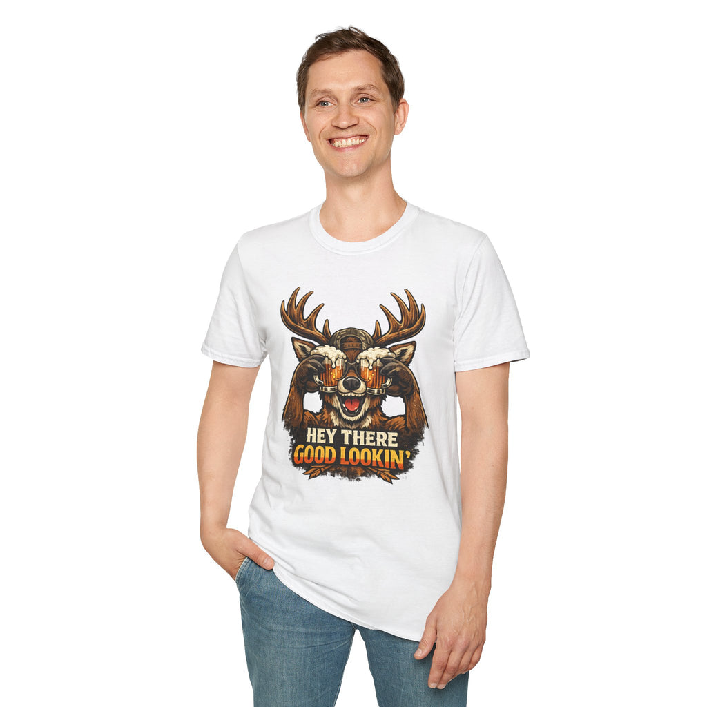 Funny Deer T-Shirt — 'Hey There Good Lookin'' Beer Goggles Graphic Tee