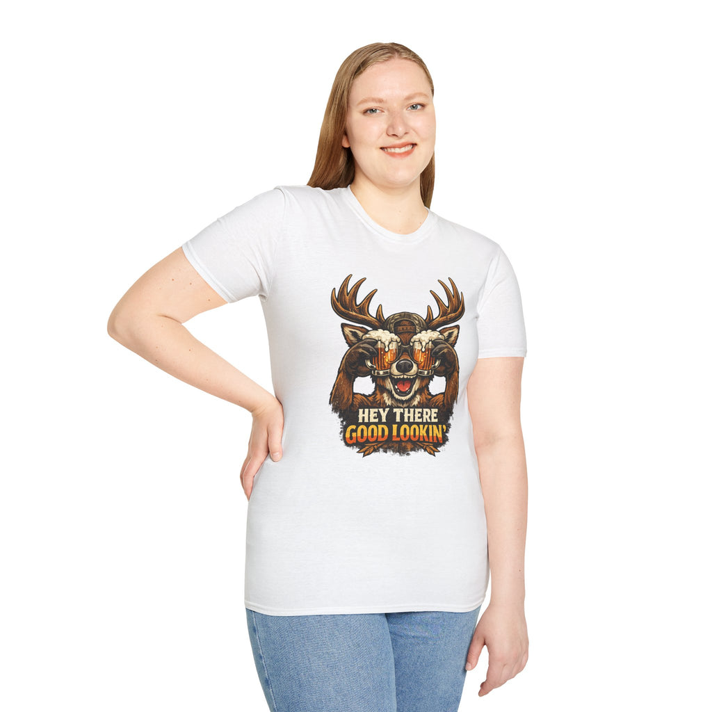 Funny Deer T-Shirt — 'Hey There Good Lookin'' Beer Goggles Graphic Tee
