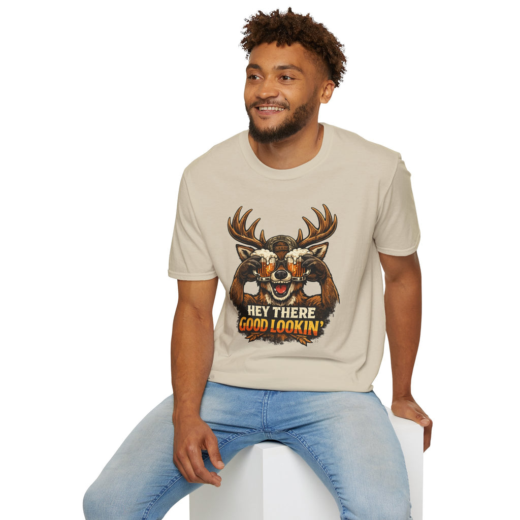 Funny Deer T-Shirt — 'Hey There Good Lookin'' Beer Goggles Graphic Tee