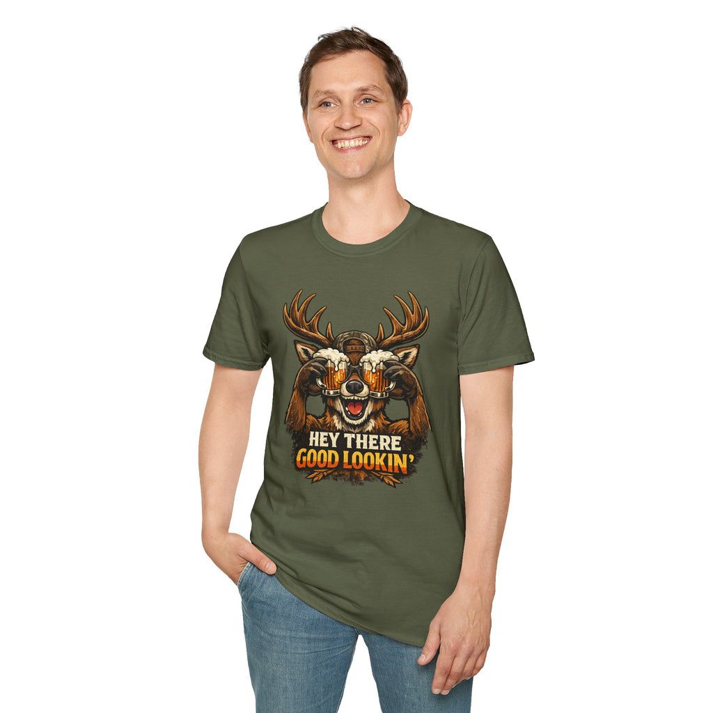 Funny Deer T-Shirt — 'Hey There Good Lookin'' Beer Goggles Graphic Tee