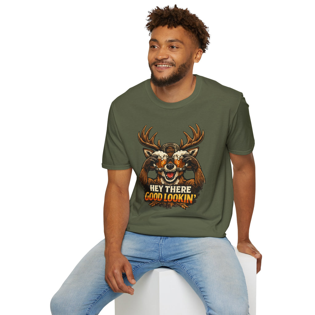 Funny Deer T-Shirt — 'Hey There Good Lookin'' Beer Goggles Graphic Tee
