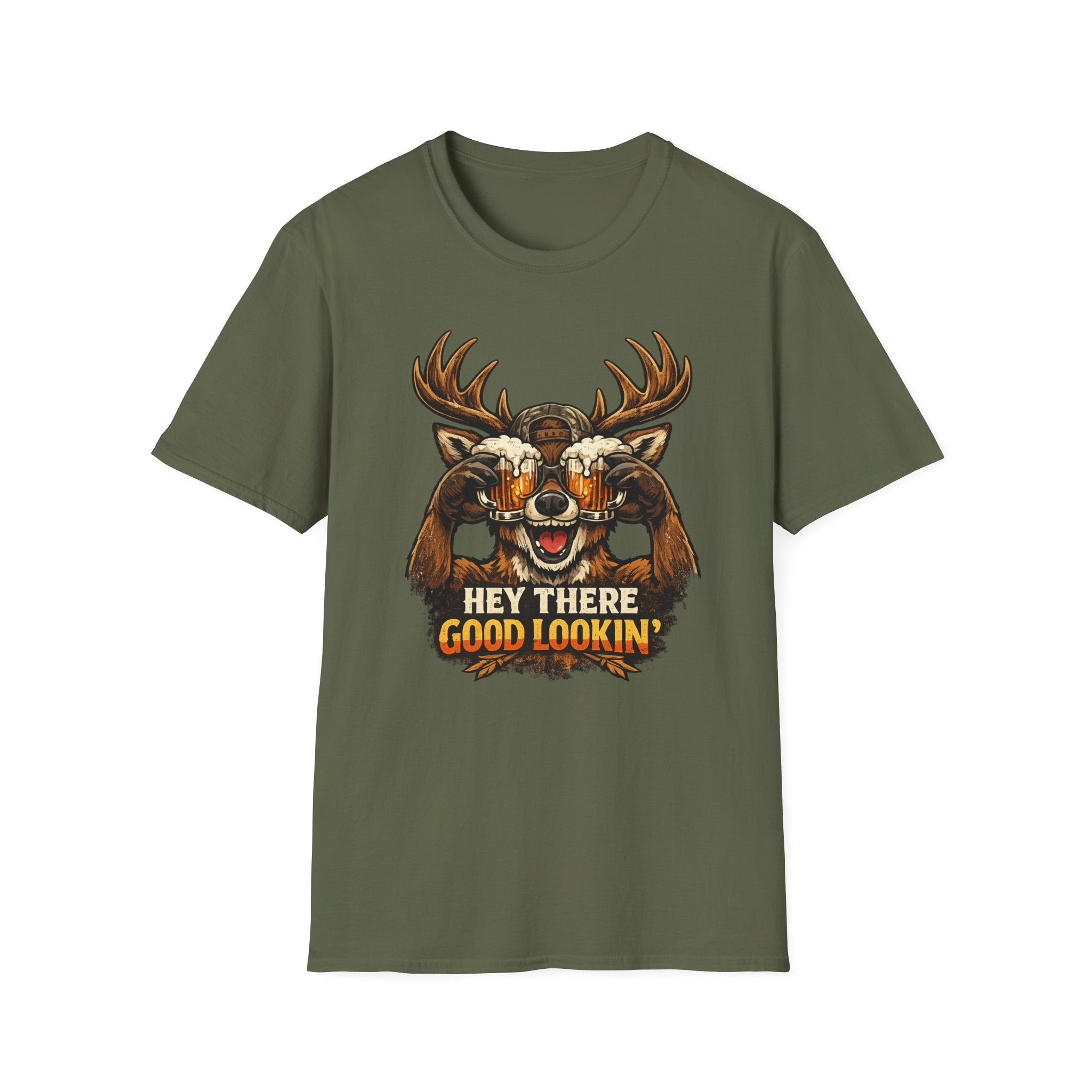 Funny Deer T-Shirt — 'Hey There Good Lookin'' Beer Goggles Graphic Tee