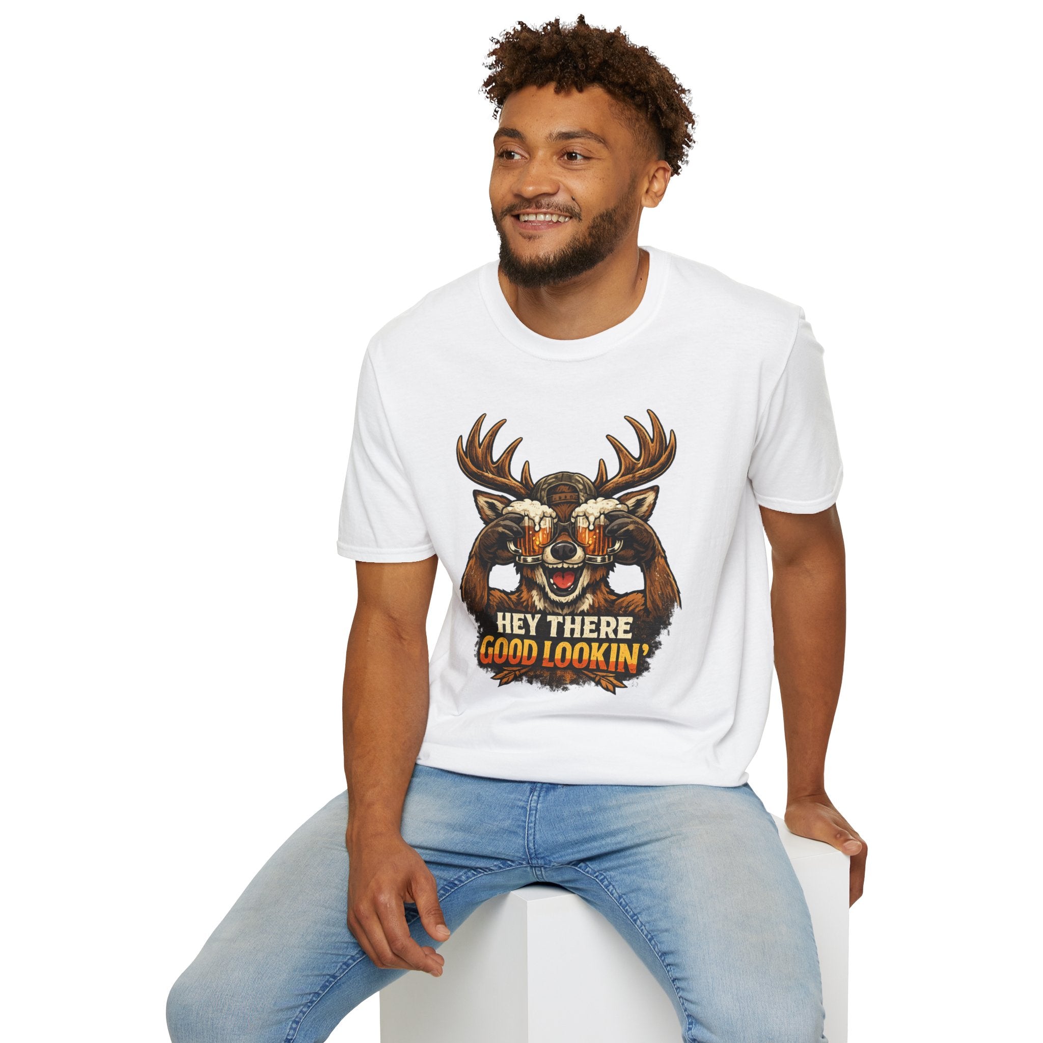 Funny Deer T-Shirt — 'Hey There Good Lookin'' Beer Goggles Graphic Tee